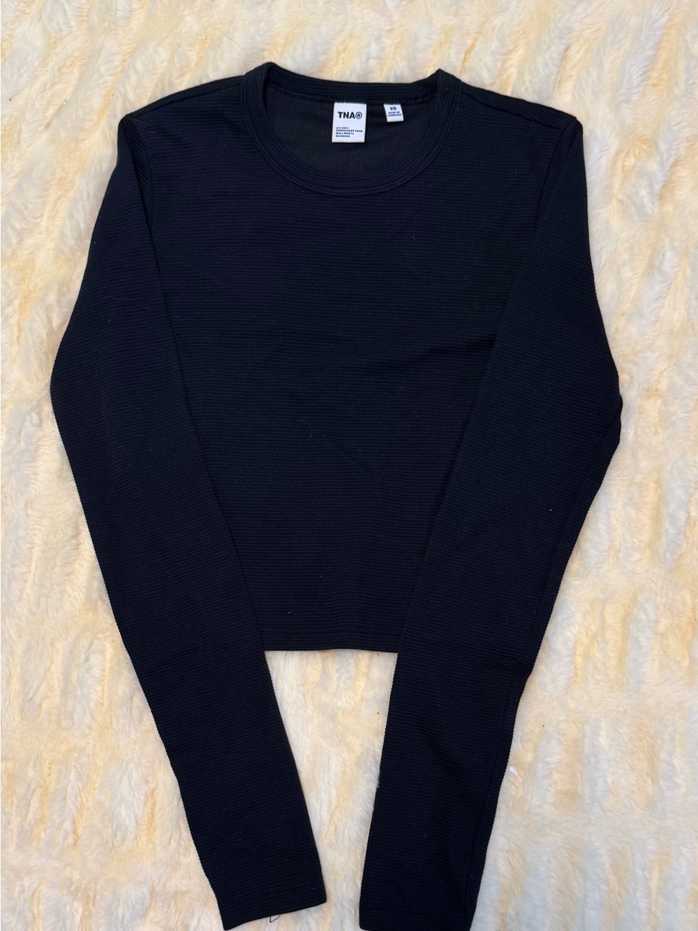 TNA Black Long-Sleeve Wafflex Crop Top